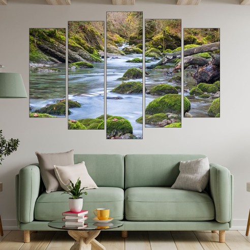 Малка рекичка в гората - картина пано за стена - 3