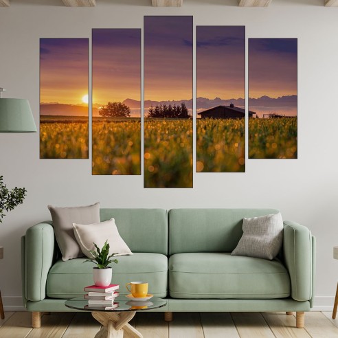 Изгрев над алпийско село - картина пано за стена - 3