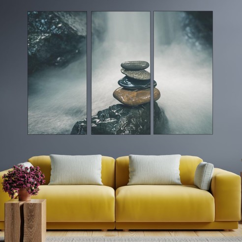 Баланс от камъни и водопад - картина пано за стена - 2