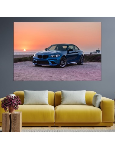 Синьо BMW и залез - картина пано за стена - 1