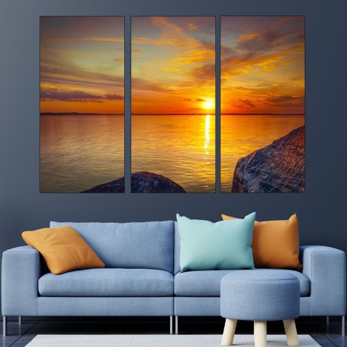 Ефектен залез над езерото - картина пано за стена - 2