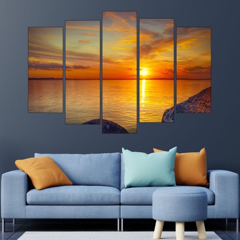 Ефектен залез над езерото - картина пано за стена - 3
