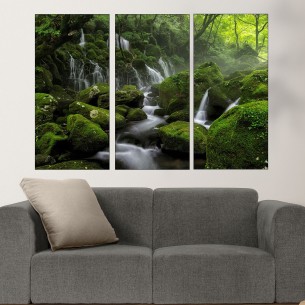 Водна каскада в гората - картина пано за стена - 1 2
