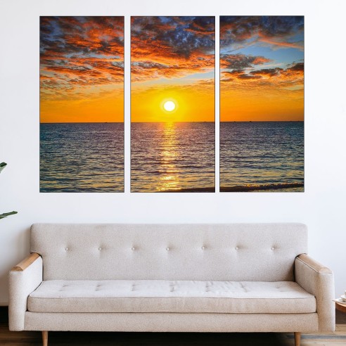 Залез и красиво небе в океана - картина пано за стена - 2
