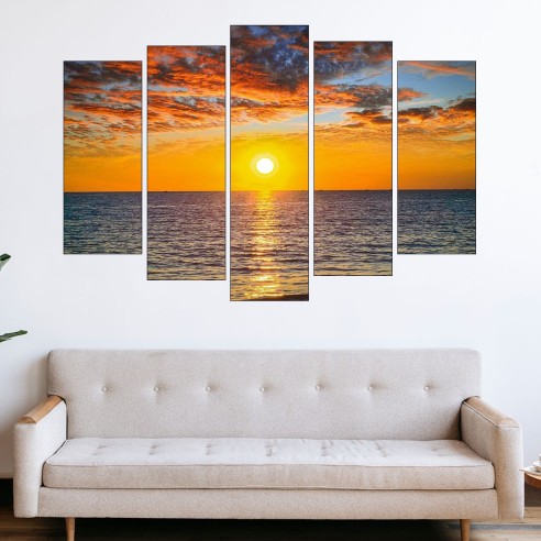 Залез и красиво небе в океана - картина пано за стена - 3