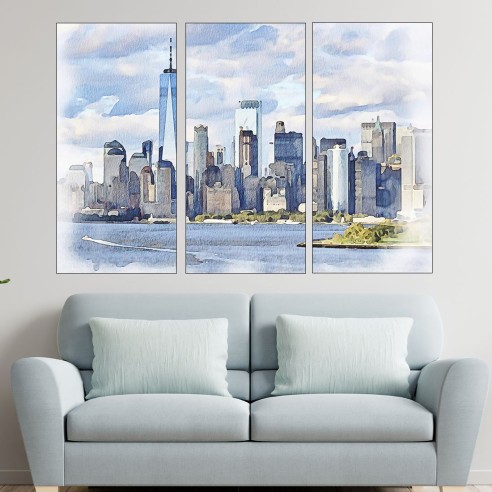 Акварел на Ню Йорк сити - картина пано за стена - 2