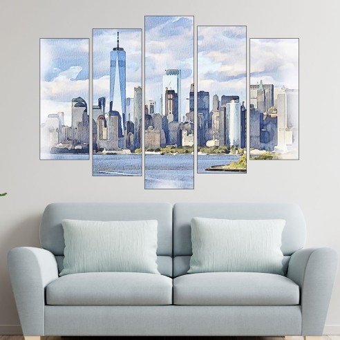 Акварел на Ню Йорк сити - картина пано за стена - 3