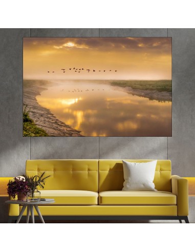 Летящи гъски по изгрев - картина пано за стена - 1