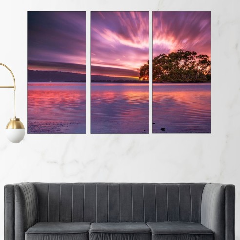 Ефектен залез над езеро - картина пано за стена - 2