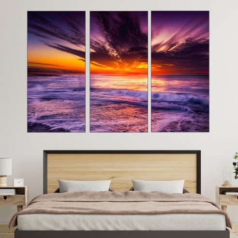 Красив залез над брега на океана - картина пано за стена - 2