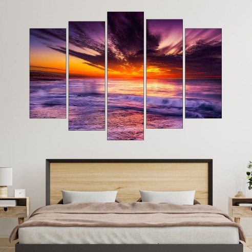 Красив залез над брега на океана - картина пано за стена - 3