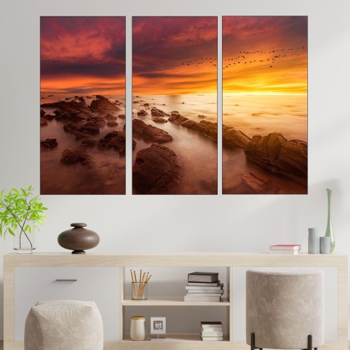 Птици и огено небе - картина пано за стена - 2