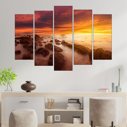 Птици и огено небе - картина пано за стена - 3