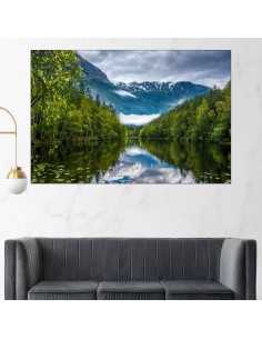 Красиво езеро в гората - картина пано за стена