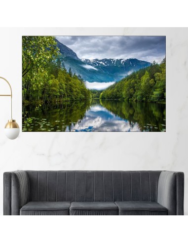 Красиво езеро в гората - картина пано за стена - 1