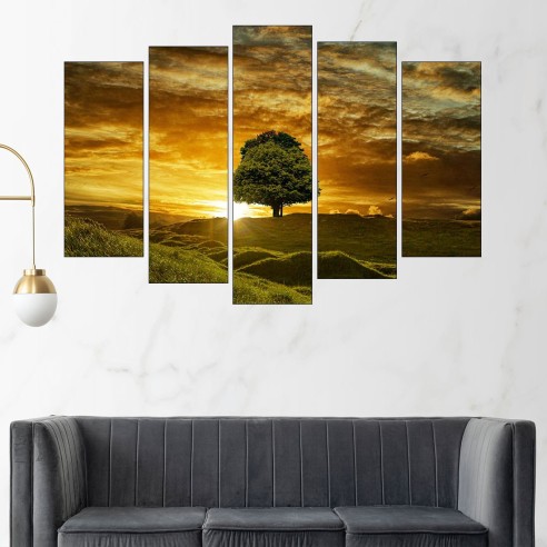 Залез и самотно дърво - картина пано за стена - 3