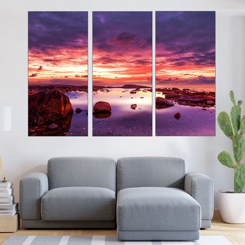 Залез над каменист морски бряг - картина пано за стена - 2