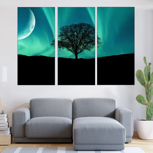 Северно сияние и дърво - картина пано за стена - 2