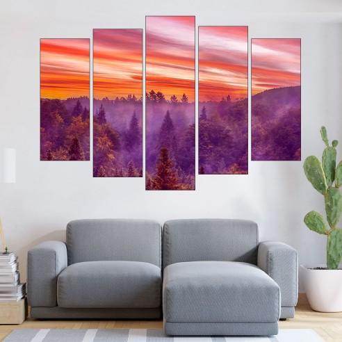Уникален залез над гората - картина пано за стена - 3