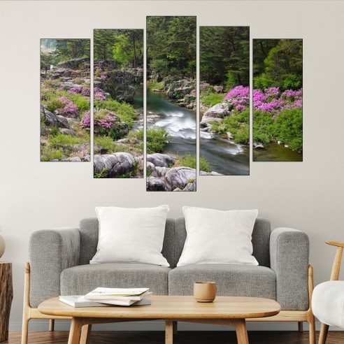 Река в корейска гора - картина пано за стена - 3