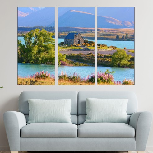 Езеро Текапо в Нова Зенландия - картина пано за стена - 1