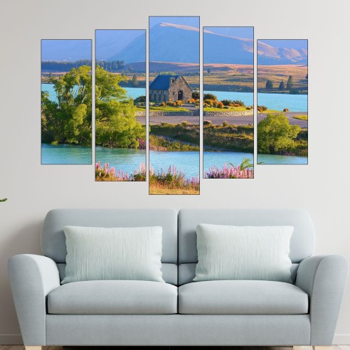 Езеро Текапо в Нова Зенландия - картина пано за стена - 3