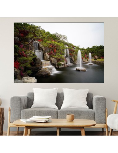 Водопад и цветя - картина пано за стена - 1