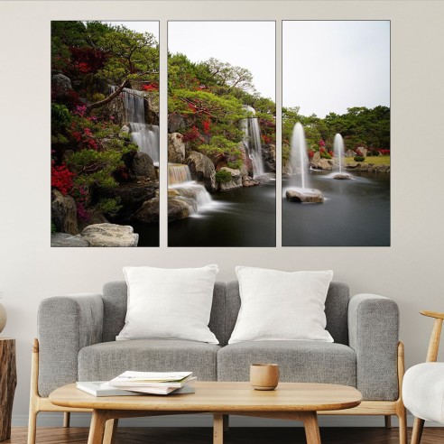 Водопад и цветя - картина пано за стена - 2