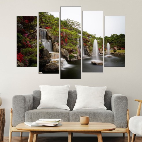 Водопад и цветя - картина пано за стена - 3