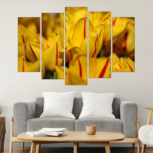 Жълти лалета в близък план - картина пано за стена - 3
