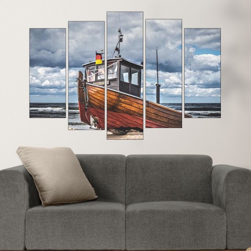 Рибарско корабче на пясъка - картина пано за стена - 3