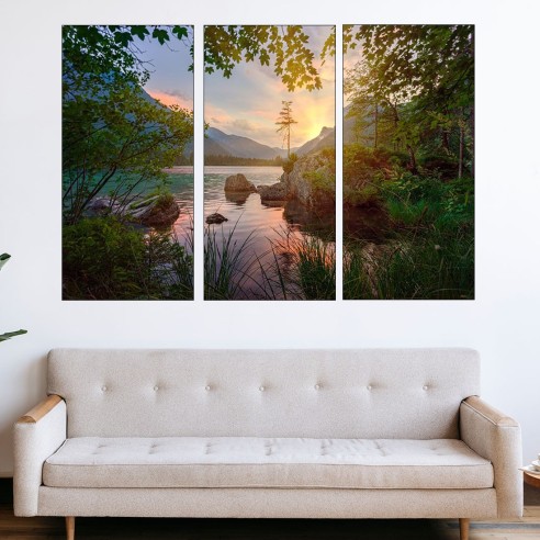 Красиво езеро в Алпите - картина пано за стена - 2