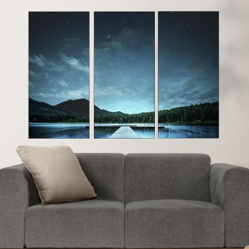 Звездно небе над езерото - картина пано за стена - 2