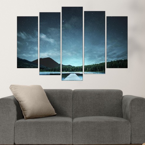 Звездно небе над езерото - картина пано за стена - 3