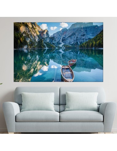 Лодка в планинско езеро - картина пано за стена - 1