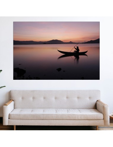 Силует на рибар в езеро - картина пано за стена - 1