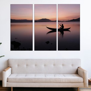 Силует на рибар в езеро - картина пано за стена - 1 2