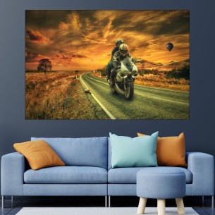 Моторни ездачи по залез - картина пано за стена - 1
