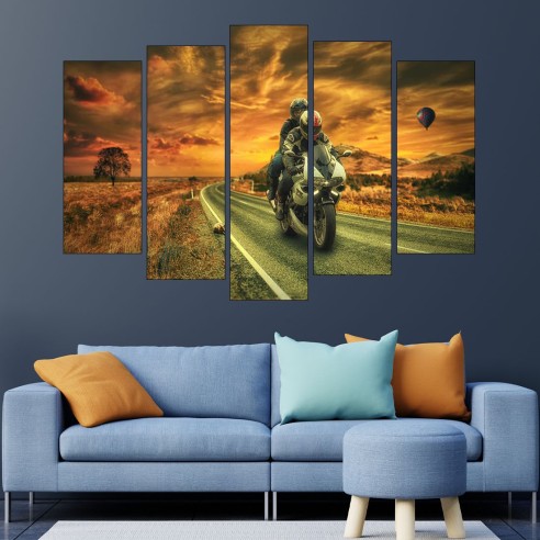 Моторни ездачи по залез - картина пано за стена - 3
