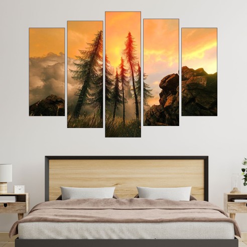 Рисунка на залез в гората - картина пано за стена - 3