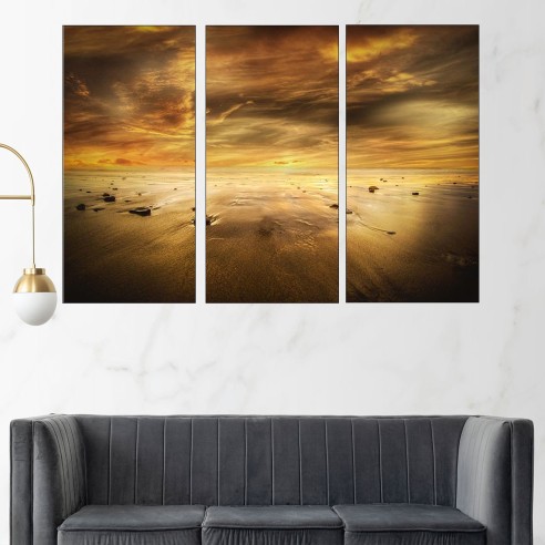 Златист залез на плажа - картина пано за стена - 2