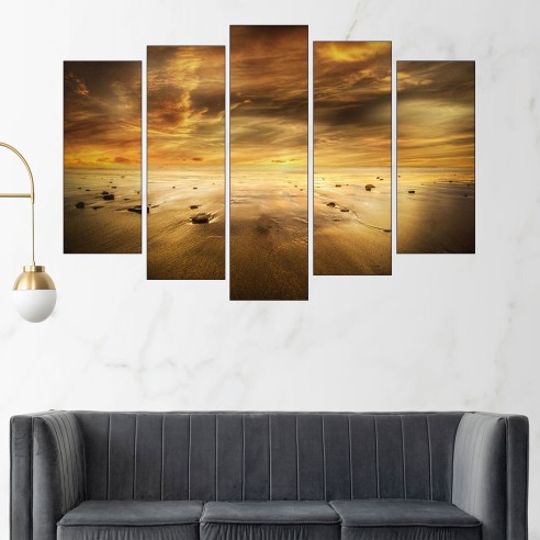 Златист залез на плажа - картина пано за стена - 3