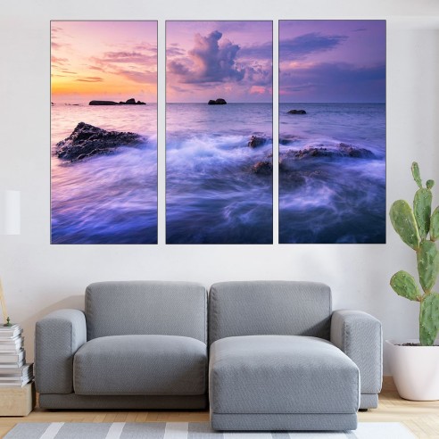 Живописен изгрев на океанския плаж - картина пано за стена - 2