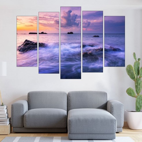 Живописен изгрев на океанския плаж - картина пано за стена - 3