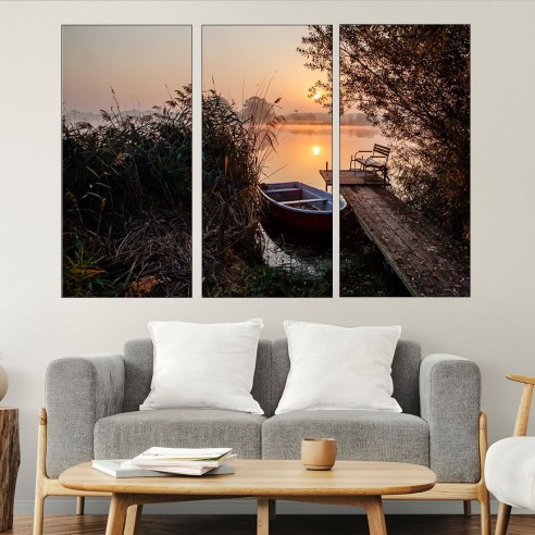 Изгрев над езерният кей - картина пано за стена - 2