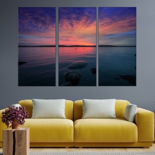 Залез над тихои езеро - картина пано за стена - 1 2