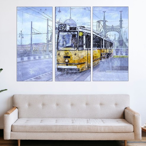 Илюстрация трамвай в Будапеща - картина пано за стена - 2