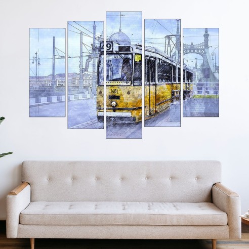 Илюстрация трамвай в Будапеща - картина пано за стена - 3