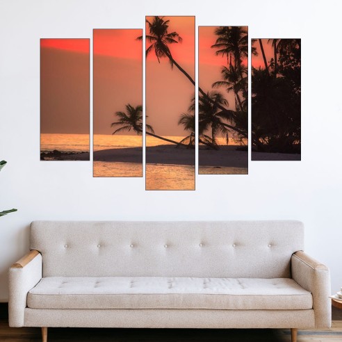 Остров с палми привечер - картина пано за стена - 3