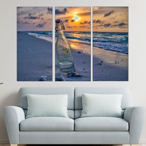 Бутилка в пясъка - картина пано за стена - 2